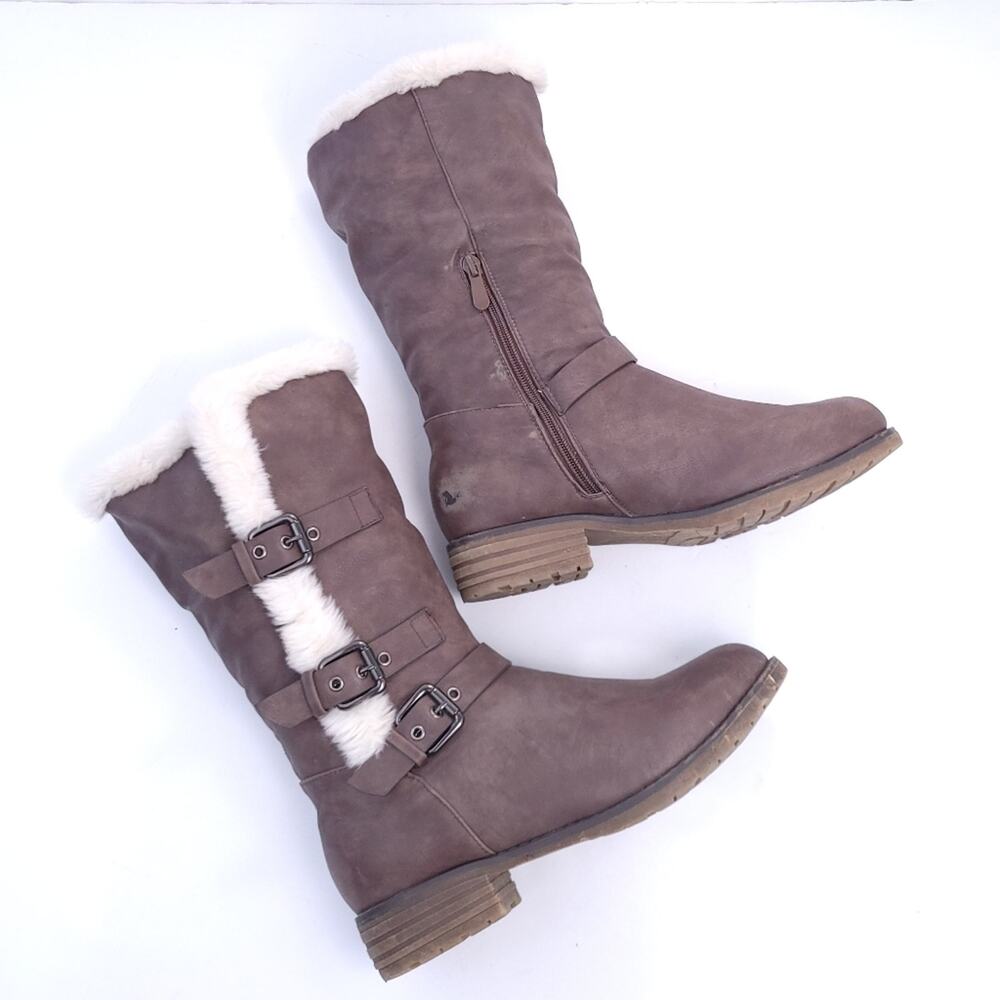 Dream Pairs Boots Women Size 10 Brown MidCalf, Faux Fur Lined, Side Zipper